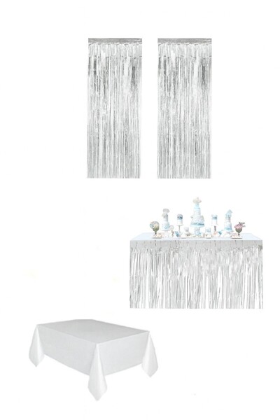 Bkmc Perdea metalizată de culoare argintie, fustă de masă metalizată, față de...