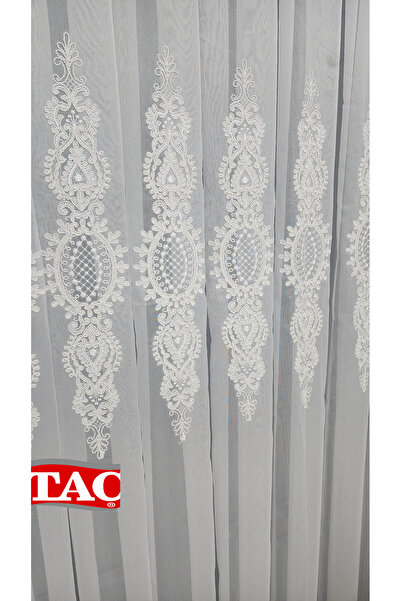 Taç Embroidered Court Damask Living Room Model Style Design Maxima Exculusive 3 Layer Pleated Tulle Curtain