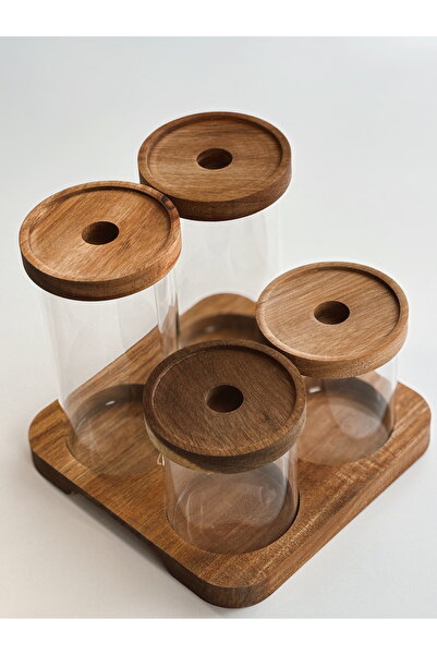 SUELF CO 4 Piece Acacia Lid Glass Spice Jar