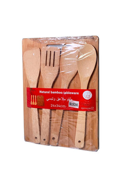 Generic 5-Piece High Quality Bamboo Cutting Board Set - Spatula, Spoons, Slot...