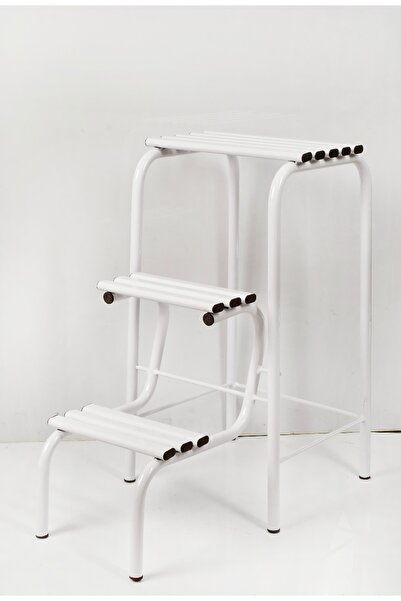 Genel Markalar Üç Basamaklı Katlanabilir Beyaz Rengi Merdiven Ve Tabure