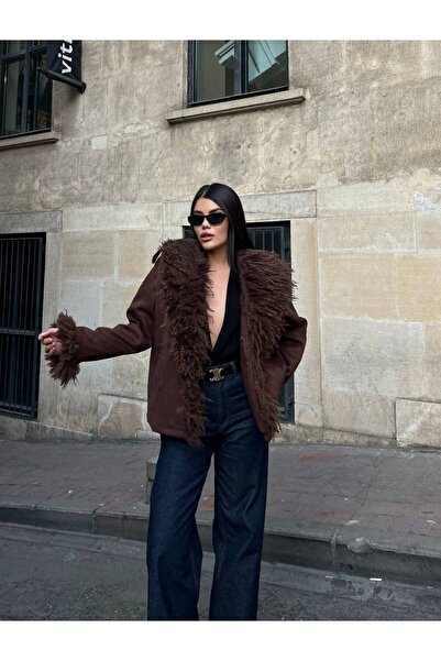 Bak'ap Premium Trend Viral Γούνινο Μπουφάν με λεπτομέρειες από σουέτ