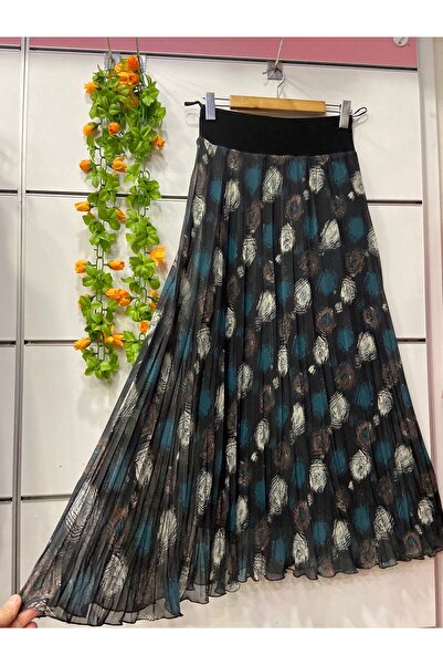 edu collection Patterned Chiffon Bell Skirt with Lining