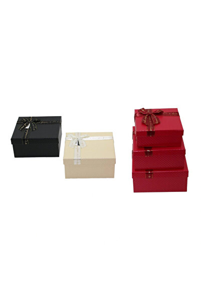 ALFA AKSESUAR 03 3Pcs Square Matte Mix Color - Embossed Pattern Cardboard Gift Box with Ribbon 19-17-15cm