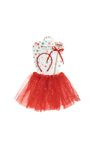 Lumi LUXURY Christmas Set with Red Tulle Skirt, Light, Hair Crown and Reindeer Wand