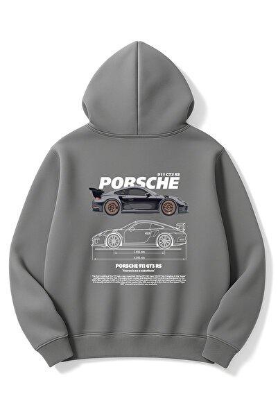 Altair Tr قصة فضفاضة سويت شيرت بورش 911 جي تي 3 للجنسين باللون الرمادي الدخاني مطبوع بغطاء رأس