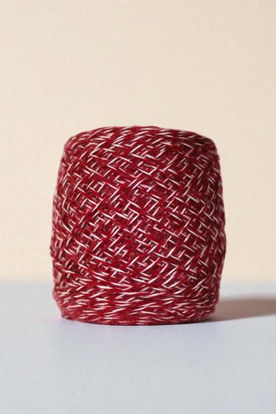 Ece Örgü Tasarım Atölyesi Burgundy - White Twisted Marbled, Lint-Free, Shiny, Acrylic Viscose Winter Knitting Yarn (200 Gr.)