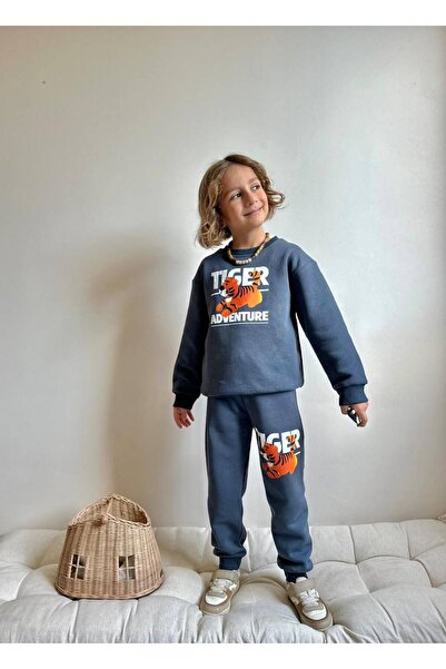YİGİT BUTİK Tiger Character Printed Boy's Top and Bottom Set