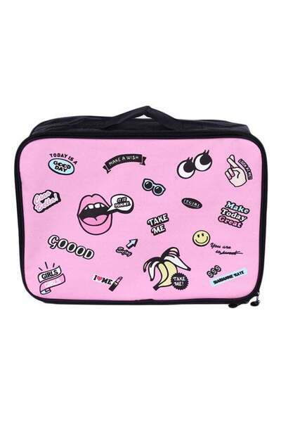 Generic حقيبة تخزين سفر مطبوعة برسومات كرتونية، وردية، مقاس واحد