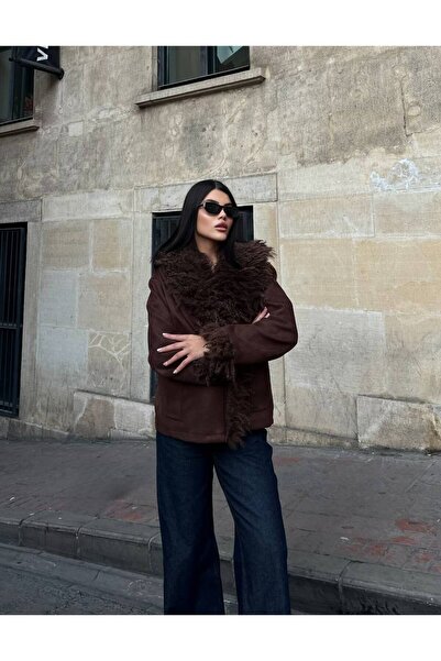 Bak'ap Premium Trend Viral Γούνινο Μπουφάν με λεπτομέρειες από σουέτ