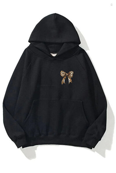 EydaMoon Hanorac de iarnă pentru femei Minimal Leopard Bow cu imprimeu cu glu...