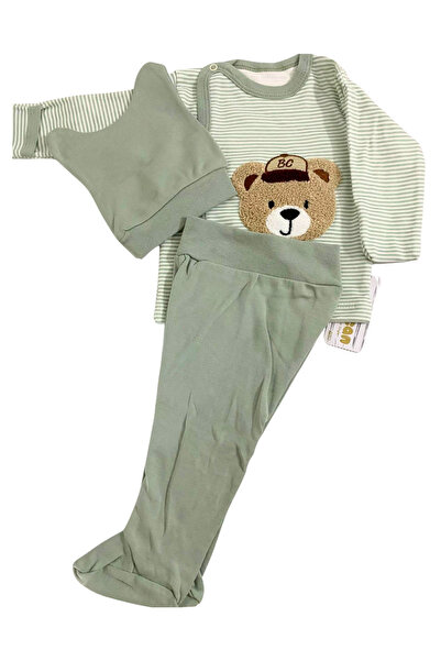 Babycan 0-3 Months Striped Teddy Bear Ear Hat Baby Set Bodysuit 100% Cotton Newborn Hospital Release