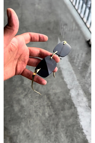 Classyonaire Unisex Uv 400 Protection Black Sunglasses, Rectangular Frame, Gold & Black Sunglasses, Eşref Tek