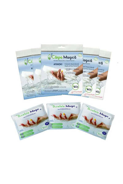 Carpa Magica Set Premium Curățenie: 5 Lavete Microfibră (Carpa Magica) + 3 Bu...