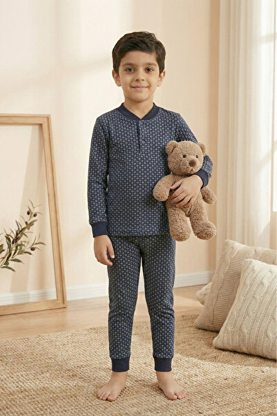 Farya Home Cotton 2-Thread Fleece-Lined Cuffed Buttoned Collar Boys Pajama Set