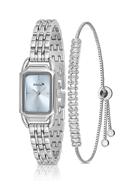 Polo Air Vintage Women's Wristwatch Zircon Stone Baguette Bracelet Combination Silver Blue Color Pl-1563B4