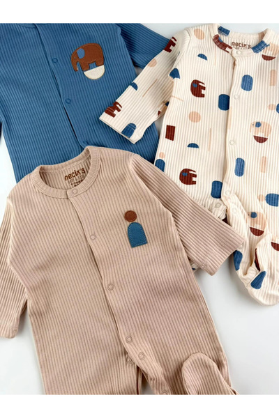 Minizade Shapehant Printed 100% Cotton 3-Piece Romper Set Organic Baby Boy Romper Set