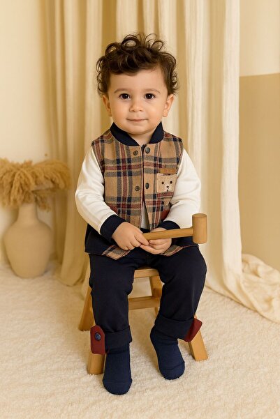LUMMY BABY Erkek Bebek Takım 3'Lü Set Yelek, T-Shirt , Pantolon