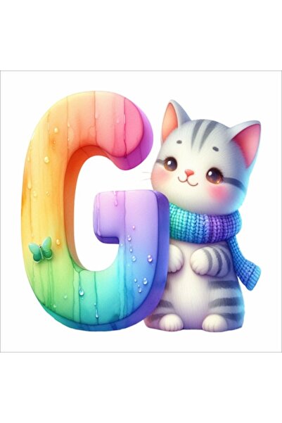 OEM Autocolant de perete litera G cu pisică, 30 cm, adeziv textil premium, re...