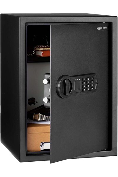Amazon basics خزنة منزلية فولاذية مزودة بقفل لوحة مفاتيح قابل للبرمجة