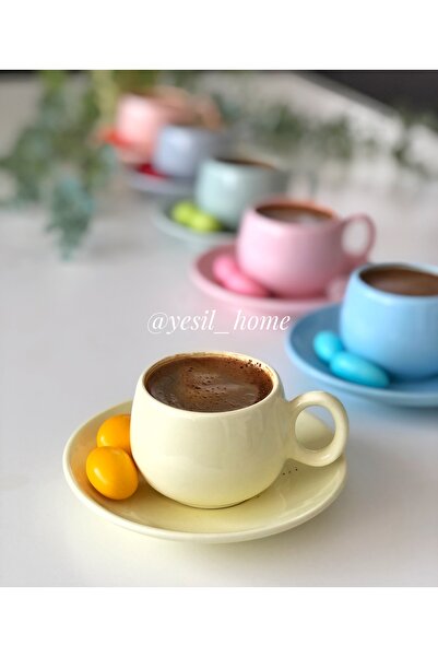 Ara Porselen Pastel Türk Kahvesi Fincanı 1 Adet Sarı