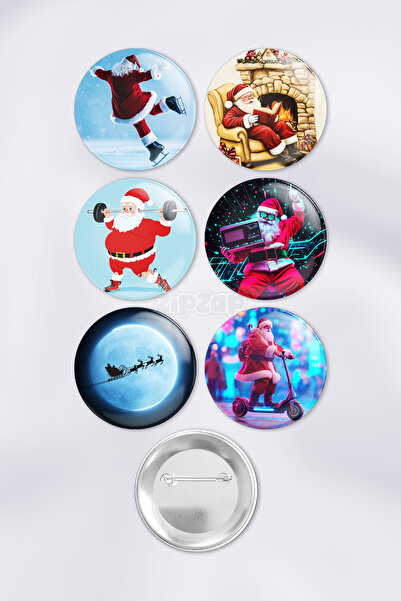 ZipZap مجموعة زينة حقيبة سانتا كلوز لرأس السنة الجديدة مع دبابيس وشارات (6 قطع)