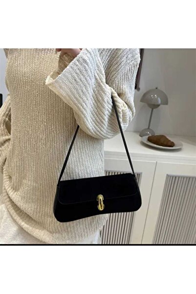 ÖZÜM TAKI Women's Suede Black Shoulder and Arm Bag