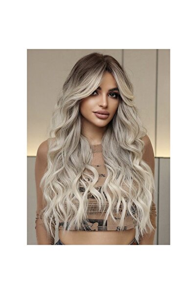 animis beauty Ash blonde wig, Premium synthetic fiber with a look, long wavy hair, with bangs, 65 cm