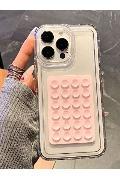 Caselya İphone 13/14 Şeffaf Kılıf Ve Yapışkanlı Telefon Tutucu Vantuz Seti 2'...