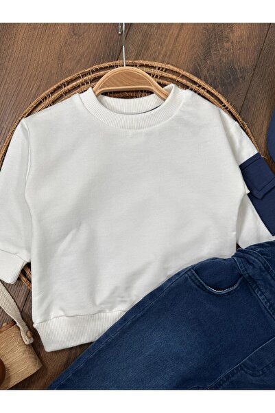 my petit panda 100% Cotton Sweatshirt with Hat Stretch Fabric Jeans Salopet 3-Piece Baby Boy Set