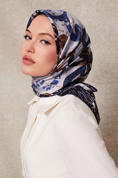 Levidor Eșarfă din mătase twill cu model bleumarin-0918