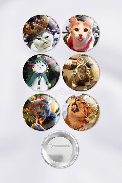 ZipZap مجموعة زينة حقيبة السنة الجديدة على شكل قطة مع دبابيس (6 قطع)