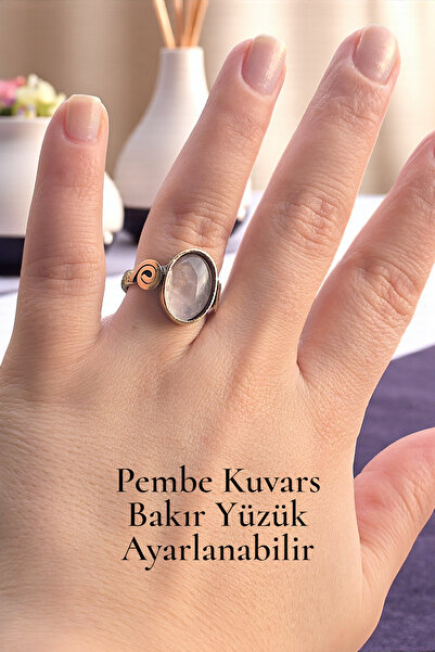 NBS Beautiful Naturel Stones خاتم نحاسي من الكوارتز الوردي قابل للتعديل متعدد الجودة 100% نحاس نقي