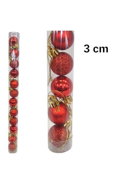 SERSIMO Set of 12 Red Globes, 3 cm – Glitter & Shiny, Christmas Tree Ornaments