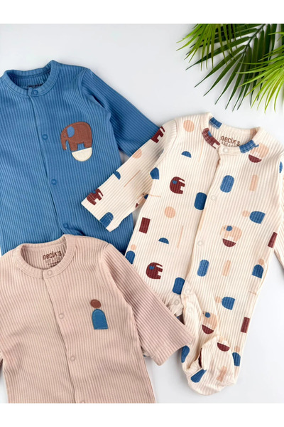 Minizade Shapehant Printed 100% Cotton 3-Piece Romper Set Organic Baby Boy Romper Set