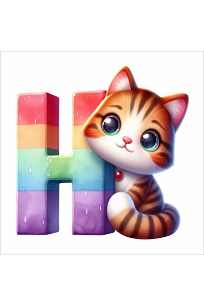 OEM Autocolant de perete litera H cu pisică – decor pentru camera copiilor, 3...