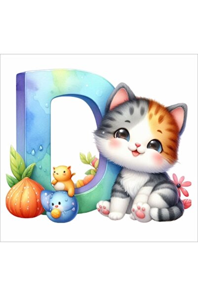 OEM Autocolant de perete litera D cu pisică – decor cameră copil, 30 cm, mate...