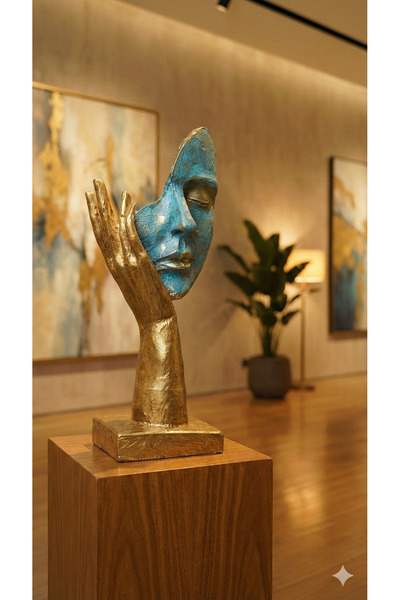 Dekoromi Dekoratif Düşünen Kadın Maske Heykel Biblo (26x11cm) Hediyelik Ev De...