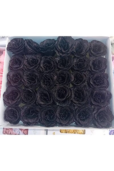 OEM Set 30buc Trandafiri Mari Textili cu Sclipici, Diametru 7.5cm, Inaltime 6...