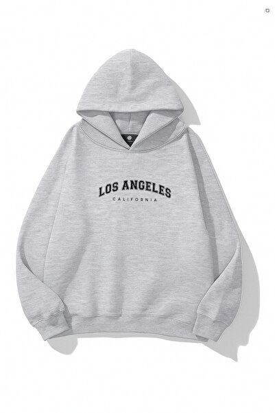 EydaMoon سويت شيرت نسائي شتوي من القطن لوس أنجلوس مطبوع عادي بغطاء رأس