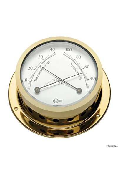 OSCULATI Higrometru Barigo Star din alamă aurie, higrometru pentru păr cu termometru, carcasă Ø110 mm, cadran Ø85 mm