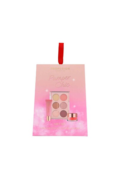 PROFUSION COSMETICS Gift set face palette 6 shades, lip balm & scrub, Pamper Chic, Profusion, 3 items
