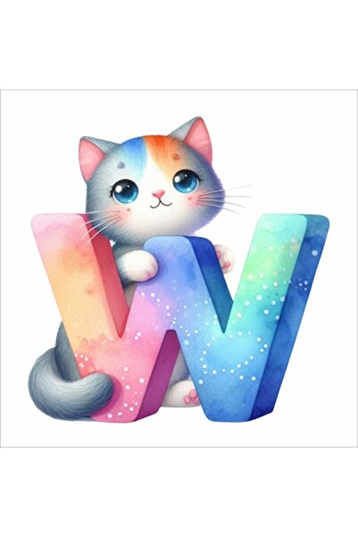 Promotional Print Autocolant de perete litera W cu pisică - 30 cm, material t...