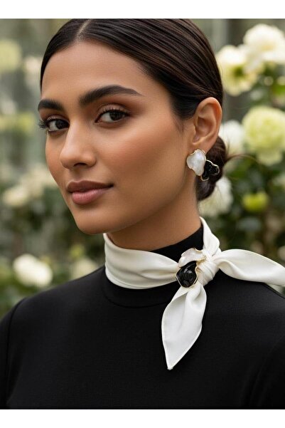 Toka Delisi Kadın Trend Modern Line Krem Siyah Renkli Sarmal Küpe