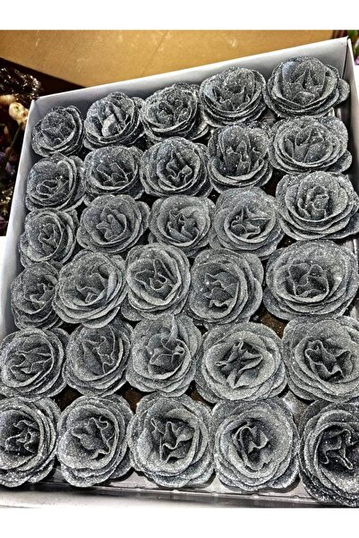 OEM Set of 30 Large Textile Roses with Glitter, Diameter 7.5cm, Height 6.2cm