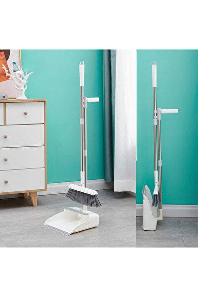 Next Trend Folding Broom & Dustpan Set with Stainless Handle, 7.5 cm Soft Bristles, White