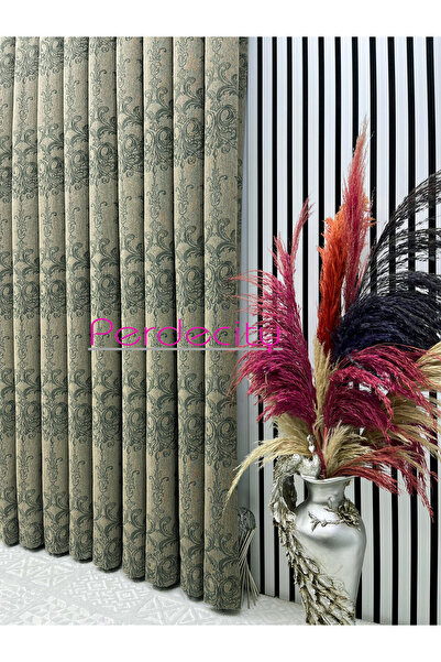 PERDECITY Dubai Bohemian Style Patterned Green Background Curtain 1X3 Tight Pleats Cannot Be Ironed (Single Panel)