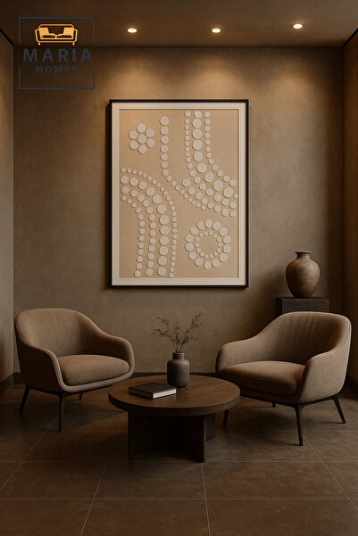 MARIA HOMES Modern 3D Wall Art – Beige Geometric Decorative Panel with Textured Circles 120×80 cm