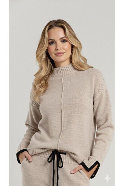 peri tower New Season Women's Knitted Textured Lace-Up Sweater-Pants Knitwear Bottom Top Set 0053