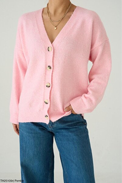 CADDELAMODA Women's V-Neck Fleece-Lined Basic Soft Cardigan